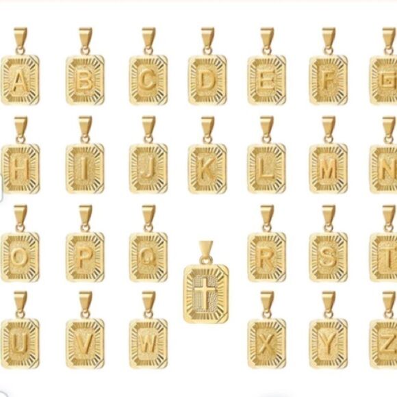 Unisex Gold Initial Block Letter Chain Necklace - Picture 2 of 10